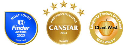 Finder Most Loved Super Fund Award 2023; Canstar Innovation Excellence award 2023; Chantwest Longevity award 2023