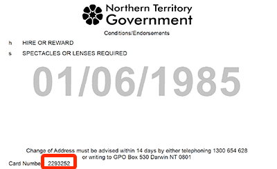 Northern Territory Drivers Licence Prior Dec 20