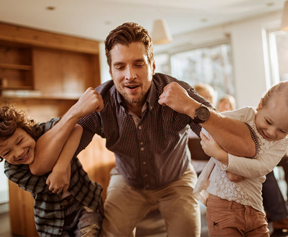 father with two children