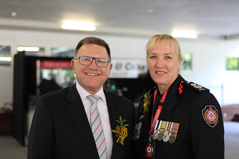QSuper Trustee Bede King with QFES Commissioner Katarina Carroll at the Brisbane awards ceremony.